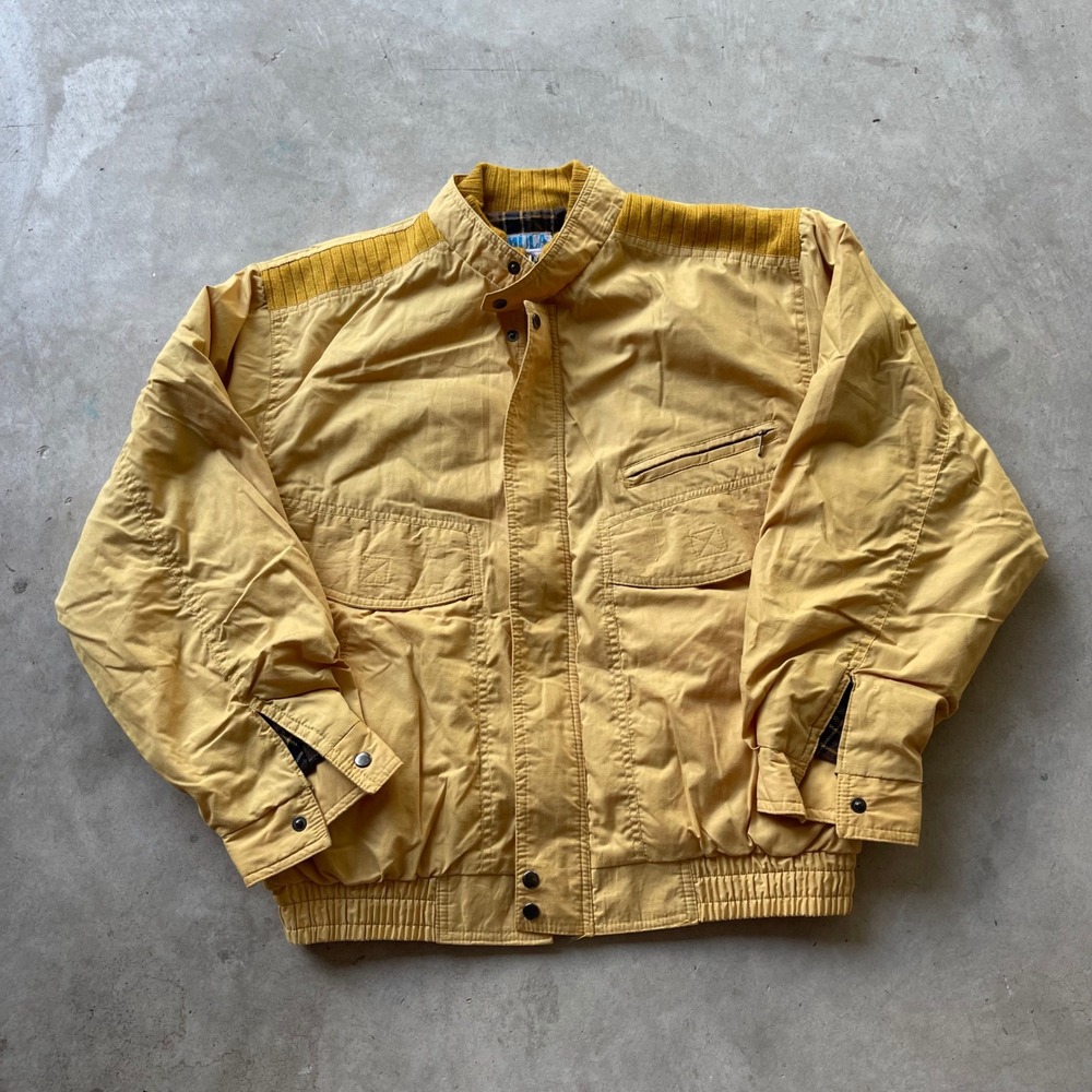 Vintage Formula One Mustard Yellow Plaid Lined Bomber Jacket Mens Large 80s